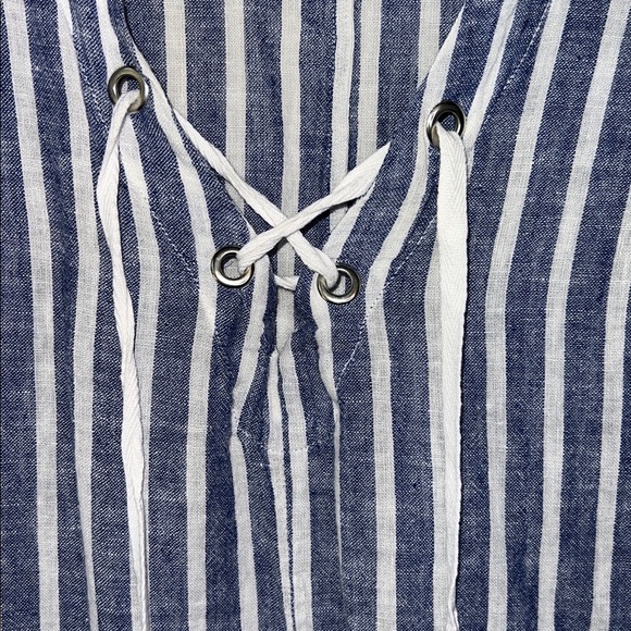 Rails Lily Linen Blend Striped Top Size S In Parisian Blue - Picture 7 of 11